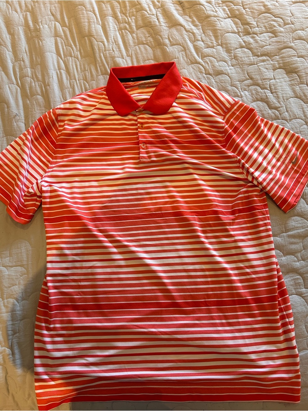 Nike Red and White Striped Polo Shirt